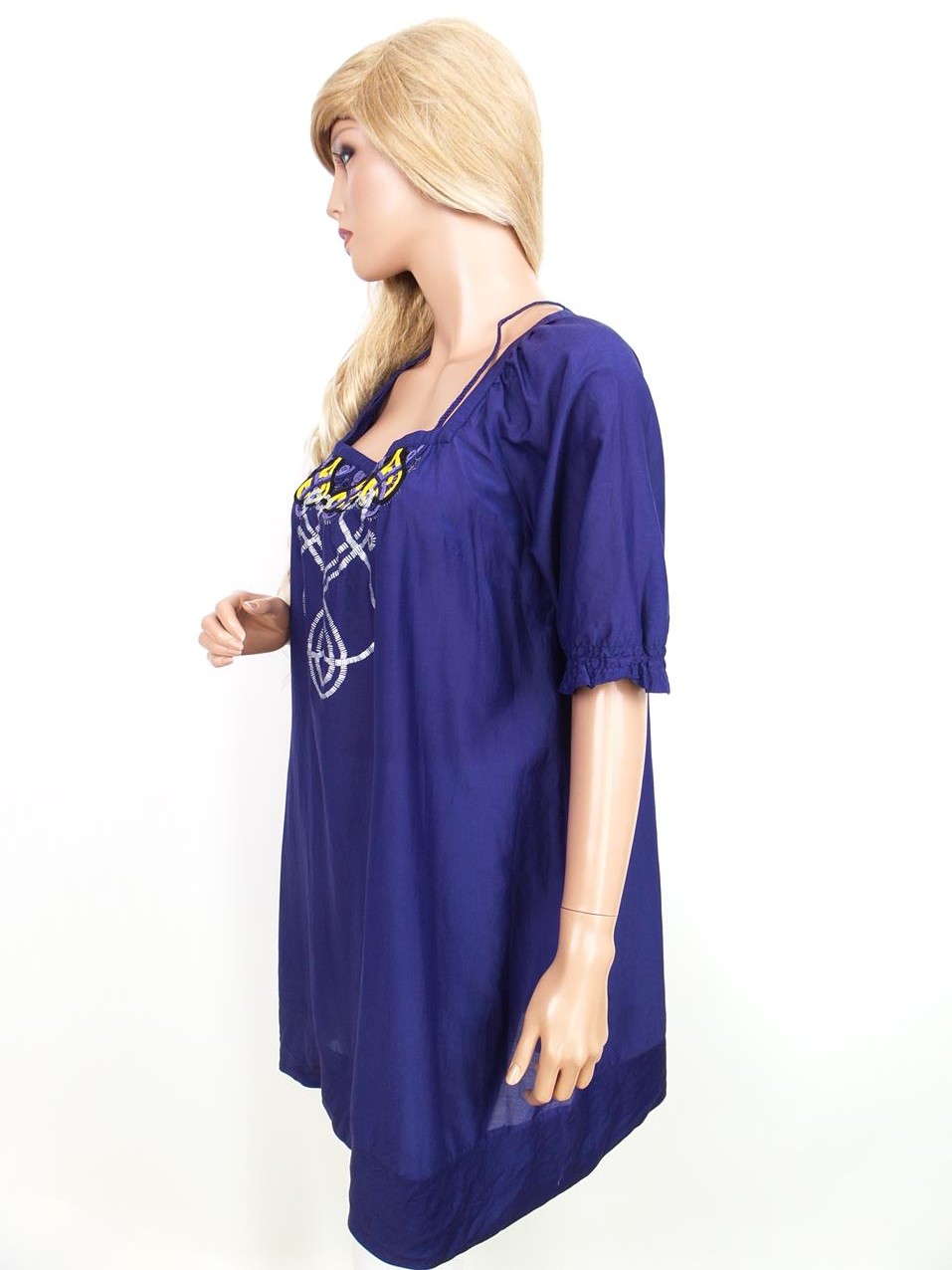 Dranella T. 36 Morado Blusa Túnica Seda Manga corta Bordado - Imagen 2 de 5