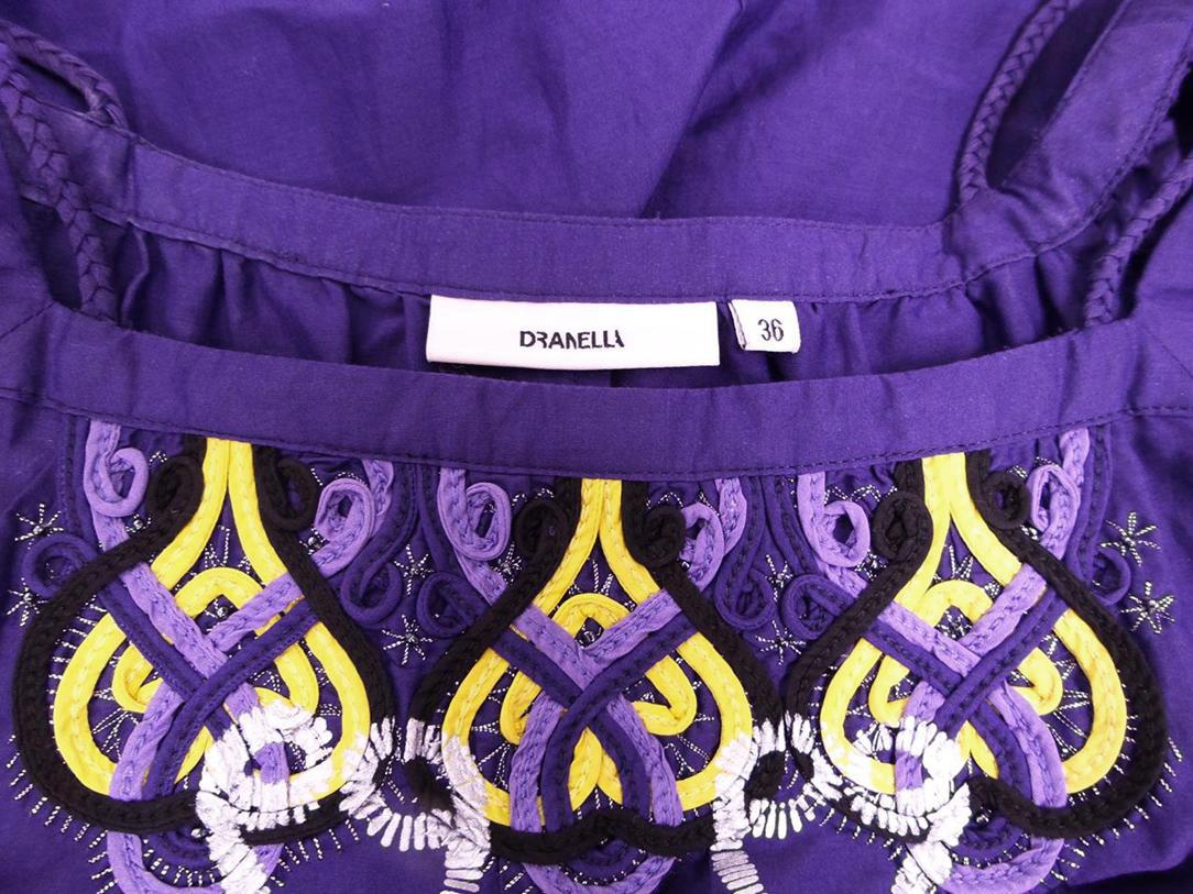 Dranella T. 36 Morado Blusa Túnica Seda Manga corta Bordado - Imagen 4 de 5