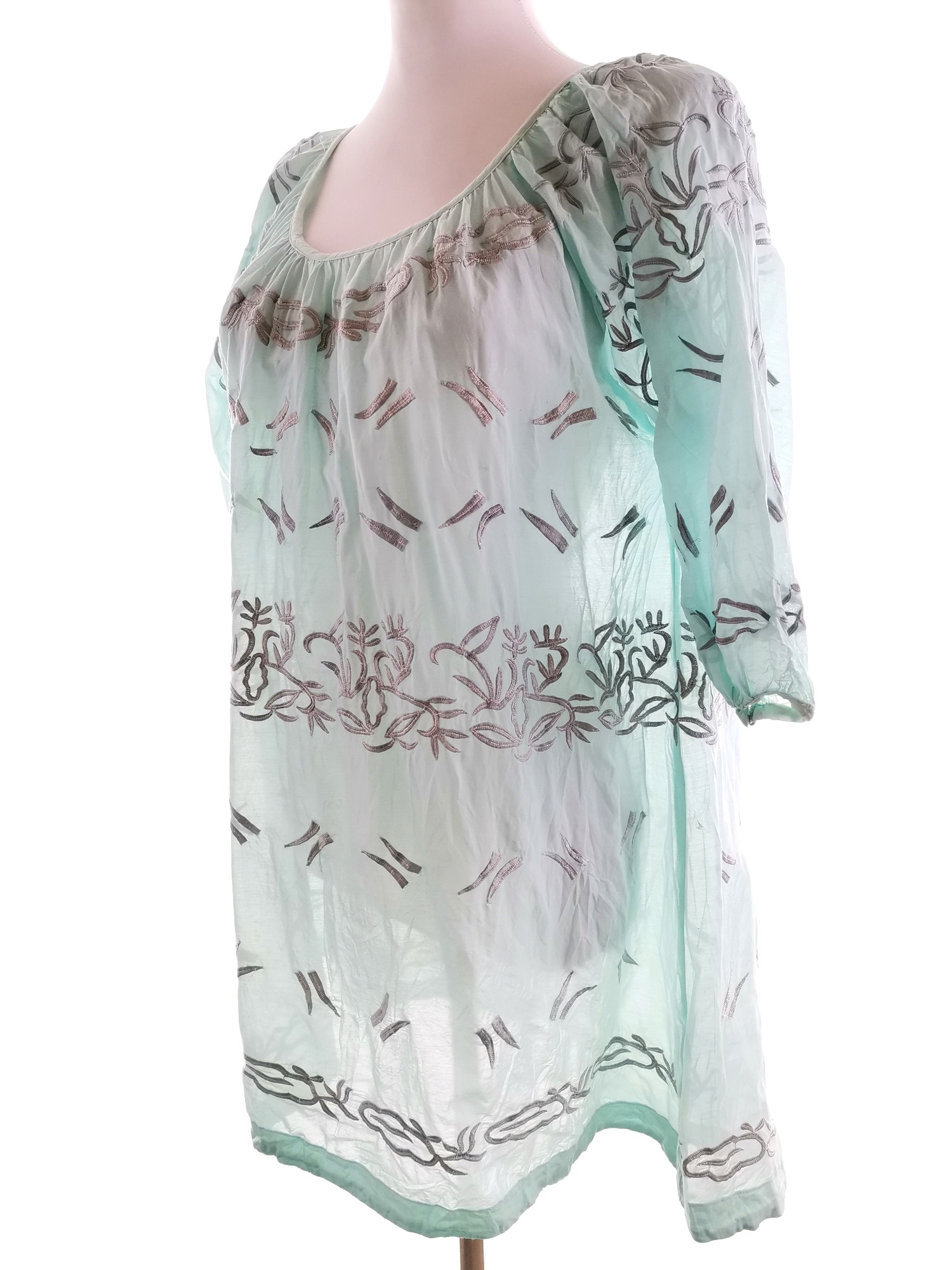 MAPP Size XL Mint Tunic Blouse Viscose Sleeve 3/4 Floral Leaves Embroidery - Bild 2 von 5