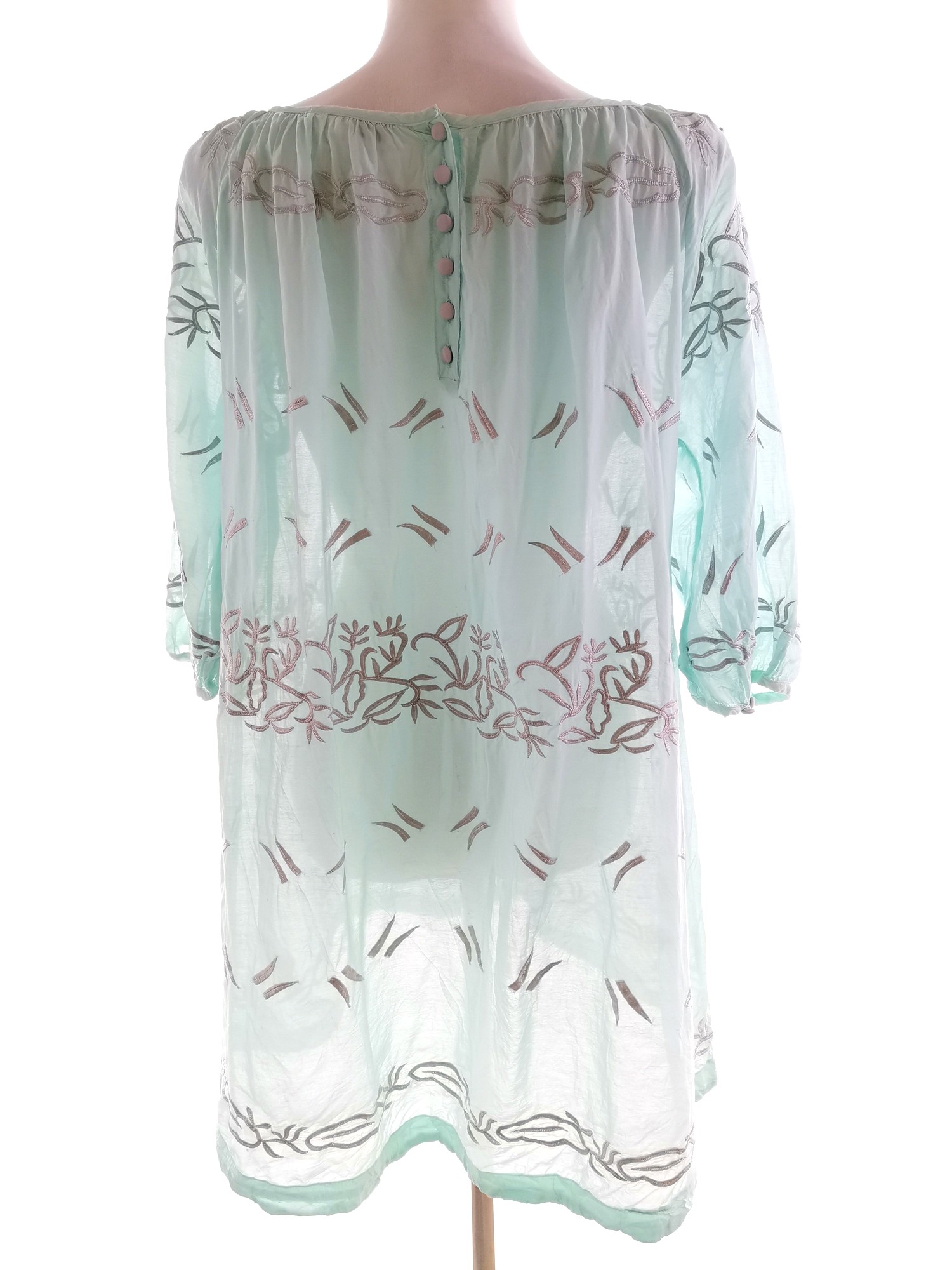 MAPP Size XL Mint Tunic Blouse Viscose Sleeve 3/4 Floral Leaves Embroidery - Bild 3 von 5
