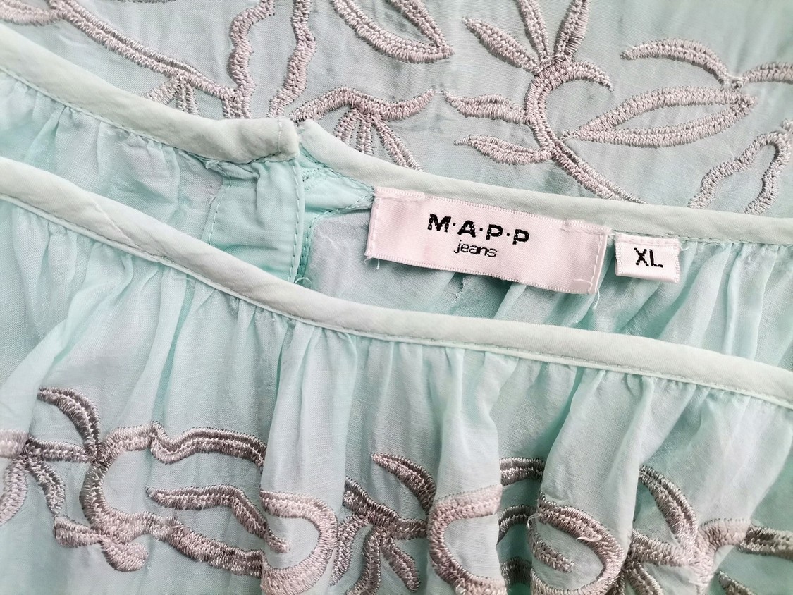 MAPP Size XL Mint Tunic Blouse Viscose Sleeve 3/4 Floral Leaves Embroidery - Bild 4 von 5