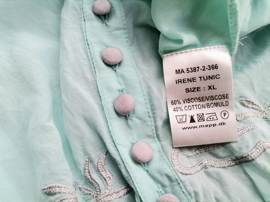 MAPP Size XL Mint Tunic Blouse Viscose Sleeve 3/4 Floral Leaves Embroidery - Bild 5 von 5