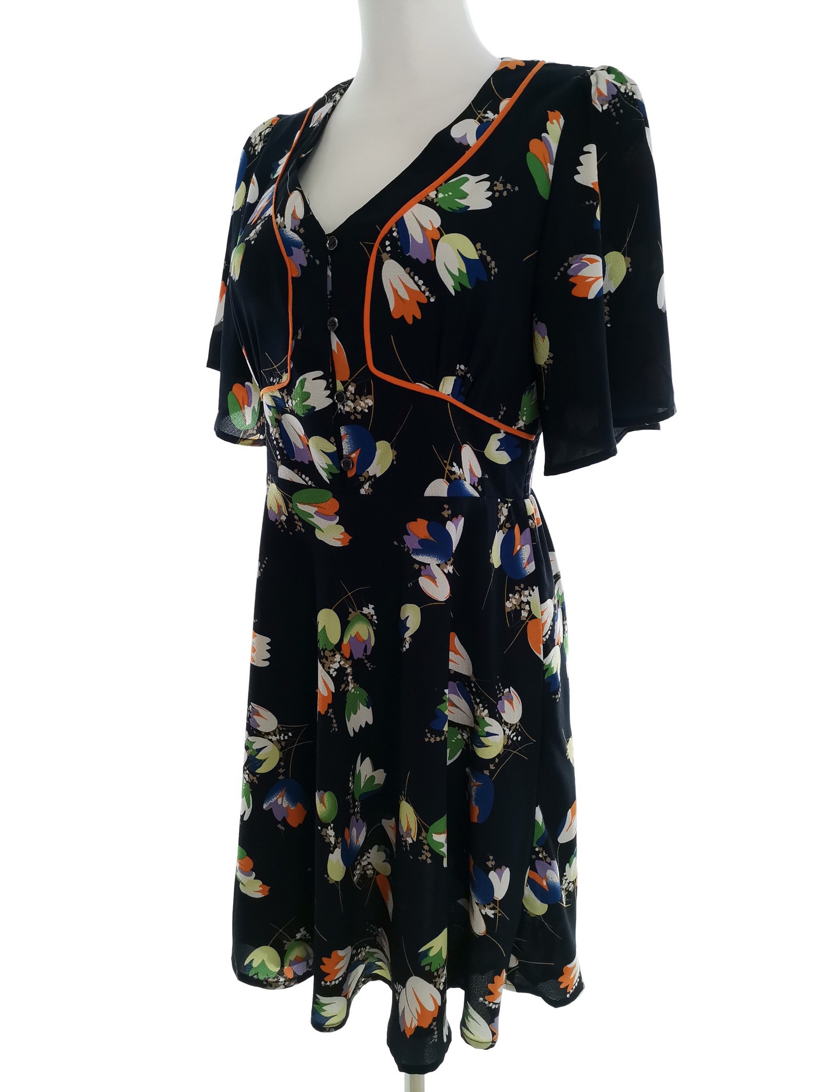 Louche Size 10 (36) Navy Knee-Length Flared Dress Short Sleeve - Picture 2 of 5