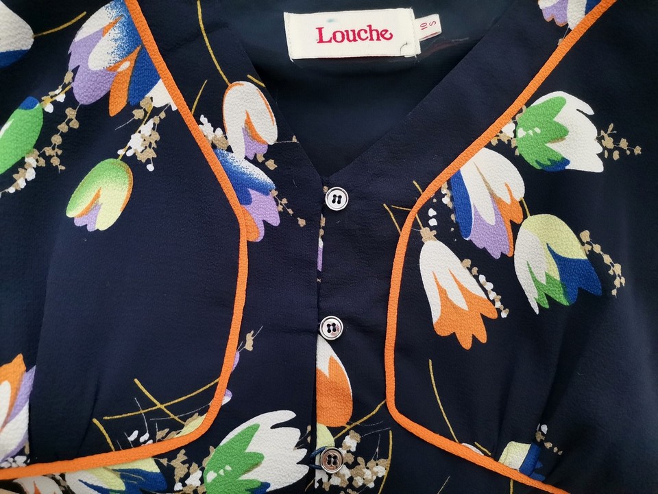Louche Size 10 (36) Navy Knee-Length Flared Dress Short Sleeve - Picture 4 of 5