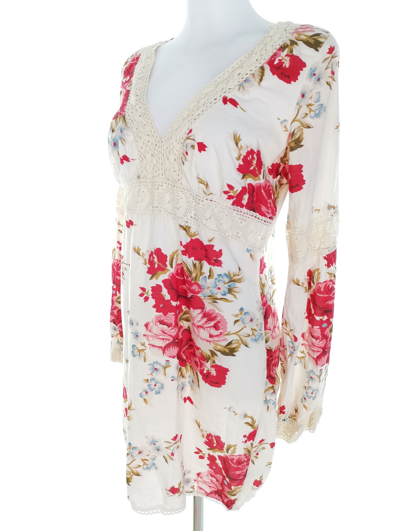 Pepe Jeans Gr. M elfenbein kurzes Minikleid Baumwolle 100% Langarm Spitze Stickerei - Bild 2 von 5