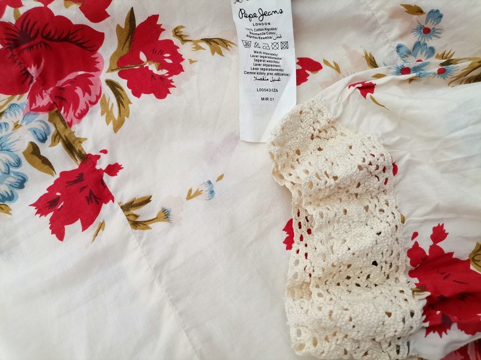 Pepe Jeans Gr. M elfenbein kurzes Minikleid Baumwolle 100% Langarm Spitze Stickerei - Bild 5 von 5